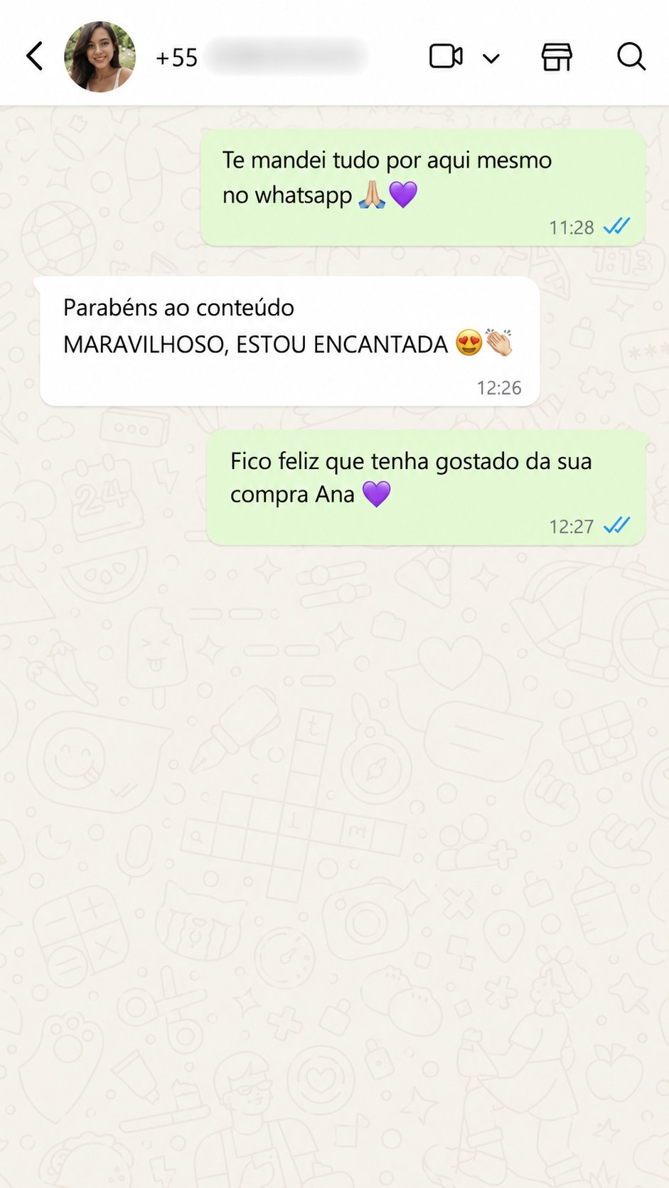 Depoimento de cliente 1 enviado por mensagem